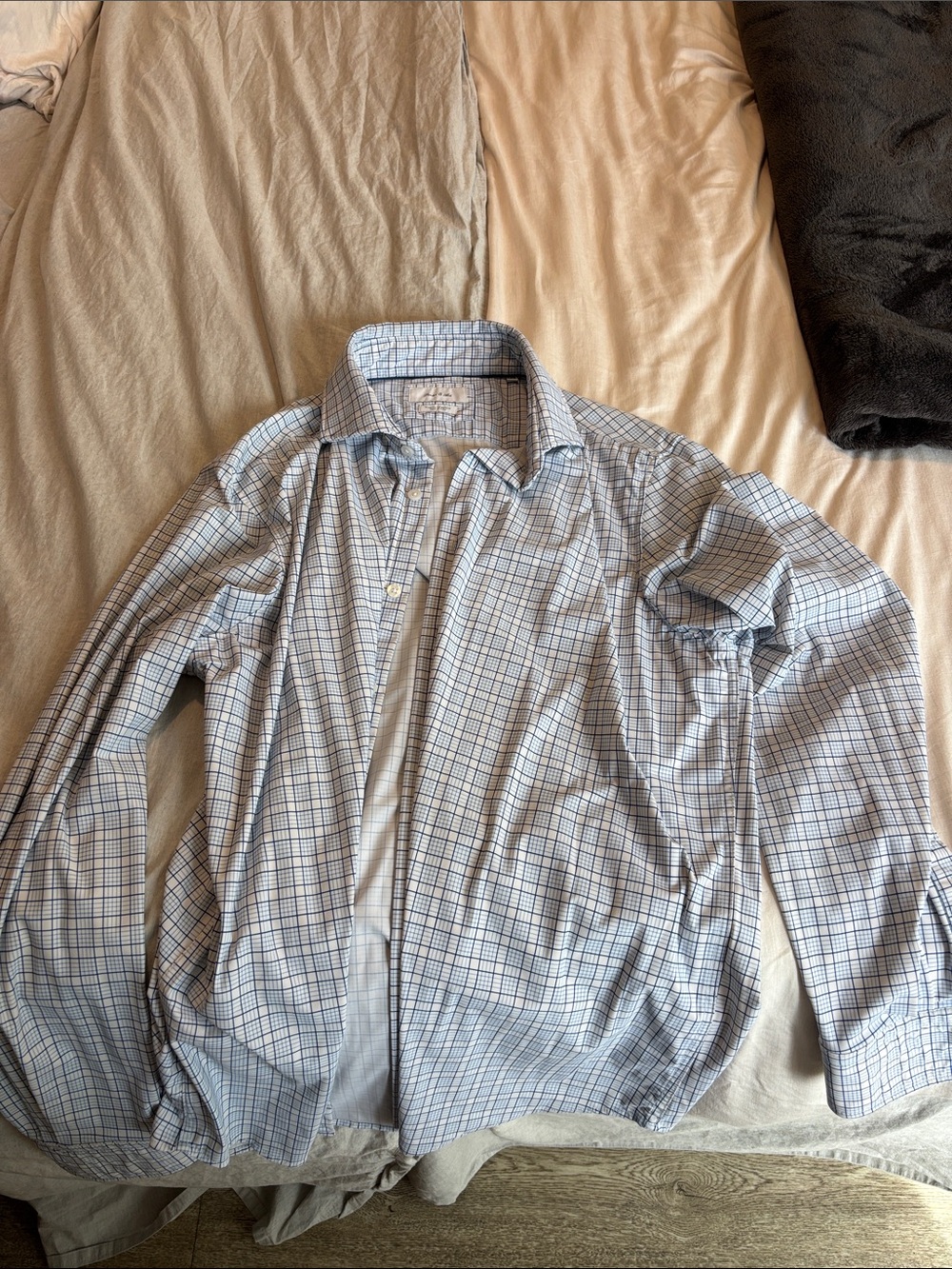 Men's Blue Windowpane Dress Shirt - Classic Tailored Fit